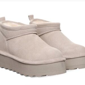 BearPaw Retro Super Shorty suede mushroom Boots Women’s Size 10. Like New